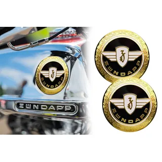 2X Emblem, Tankemblem für Zündapp, Ø 65mm, Gold & Schwarz mit Reliefprägung, selbstklebend