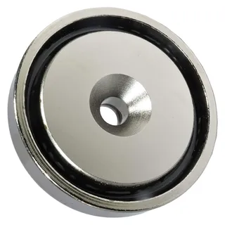Neodym Magnet mit Bohrung Senkung - Extra Starke Topfmagnete D 60mm - 112 KG Zugkraft - Flachgreifer Rund mit M8 Senkbohrung [1 Stück]