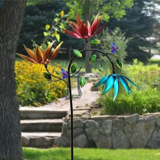 Beautiful Summer Multi Colored Flowers Wind Spinner, Spinning Blume Garten Pfahl Wind Spinner, Kinetisches Windspiel mit Metall-Gartenpfahl, Windspiel Blume Windrad für Hof und Garten