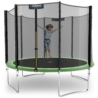 Kinetic Sports Trampolin Outdoor SALTO Ø 305 cm TÜV Rheinland geprüft, Kindertrampolin Set mit Netz, Randpolster, USA Sprungtuch - Gartentrampolin bis 160 kg, Grün