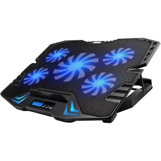 Ewent EW1259 Gaming Laptop Kühler 12-17 Zoll, 5 Ruhige Lüfter mit blau LEDs, 2 USB-Ports, Cooling Pad, Notebook Cooler Ständer Kühlpad Kühlmatte, schwarz