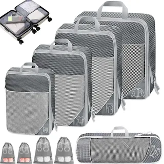 9 Teilige Packwürfel Set für Koffer, Wasserdicht Reisen Kleidertaschen, Gepäck Reise Organizer Set, Travel Compression Packing Cubes, Kompression Packtaschen, Kofferorganizer für Rucksack & Handgepäck