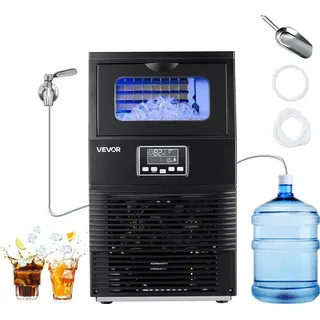 Vevor kommerzielle Eismaschine Eiswürfelmaschine 41 kg/Tag mit 5 kg Speicher, freistehender und Desktop Eiswürfelbereiter aus Edelstahl mit LED-A... - Silber