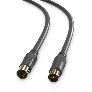 conecto HQ TV Antennenkabel Anschlusskabel - für DVB-C, DVB-T/T2-4K UHD 1080p Full HD HDTV 3D - (Koaxialkabel, TV-Stecker - TV-Buchse, doppelte Schirmung, vergoldete Stecker) schwarz 5,0m