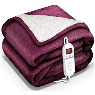 sinnlein Heizdecke mit Abschaltautomatik Elektrische Wärmedecke, mit 9 Temperaturstufen Kuscheldecke Bett, Sofa, Decke elektrisch mit Timer Digitalanzeige, 9 Temperaturstufen rot 200 x 180 cm