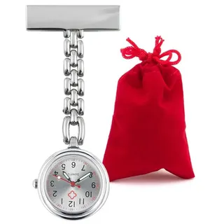 Lantelme Krankenpflegeuhr mit Samtbeutel aus Metall Krankenschwesteruhr Pulsuhr Pflegeruhr, (8086), Quarzuhr analog silberfarben