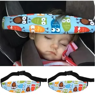 JNNJ 2 Stück Kopfhalterung Kindersitz, Kinder Stirnband Auto Schlafen, Kinderwagen Autositz Schlafen Kleinkind, Verstellbare Kindersitz-Kopfstütze(Blaue Eule)