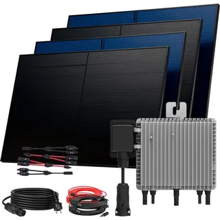 sunniva Balkonkraftwerk Full Black Bifazial 2000 W inkl. DEYE 800 W Wechselrichter + 4 x 500 W Solarmodule