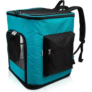 Navaris Rucksack für Hund Katze gepolstert - Hunderucksack Katzenrucksack mit Bauchgurt - 41x34,5x43cm Haustier Backpack faltbar - Traglast bis 12kg - Blau