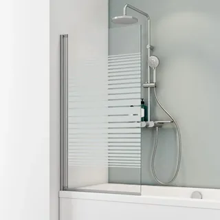 Schulte Badewannenfaltwand 1-teilig Berlin, 70 cm, 5 mm Sicherheitsglas Dekor Querstreifen, Profilfarbe: Alu Natur