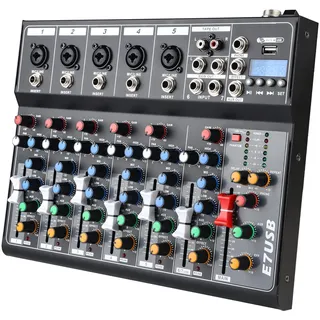 7 Kanal Mischpult Dj Mixer Stereo mit FX Reverb Verzögerungseffekt