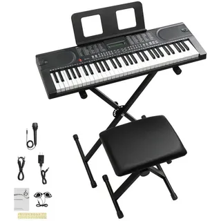 LALAHO Kinder-Keyboard 61-Tasten Digital Piano Set mit Klavierständer, Schwarz