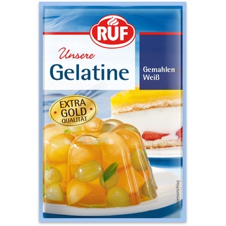 RUF Gelatine weiß gemahlen, Speisegelatine zum Gelieren, Verdicken, Stabilisieren und Emulgieren, einfache Verwendung, glutenfrei, 3x9g