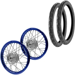 Set 2x Speichenrad Felge Alu 1,6x16 passend für Simson S51 S50 S70 Schwalbe KR51 Alufelge Craftride AF14 blau + 2x Reifen Vee Rubber VRM099 vorne hinten