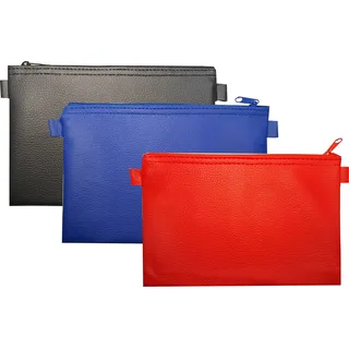 3 Banktaschen aus Kunstleder (je 1 x blau, 1 x rot, 1 x schwarz) Dokumententasche Etui