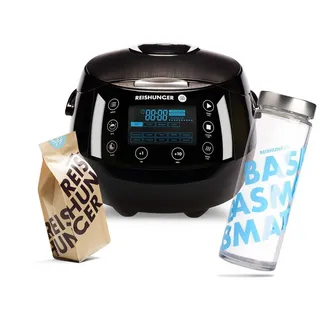 Reishunger Reiskocher REISHUNGER Digitaler Reiskocher, schwarz, 1,5L, Kennenlernset, 860 W, Fuzzy Logic mit 7-Kochphasen-Technologie schwarz