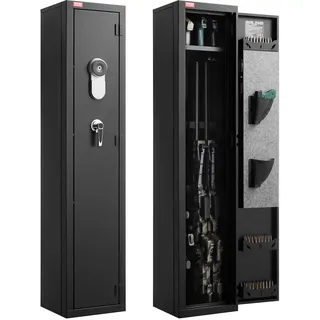 VEVOR Waffenschrank feuerfester Gewehrschrank mit Fingerabdrucksensor & digitalem Tastenfeld & Schlüssel, Langwaffenschrank Gewehrtresor mit Magazin & LED-Beleuchtung & verstellbarer Halterungen