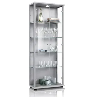 K-Möbel Vitrine 2-türig 176 x 67 x 33 cm Silber