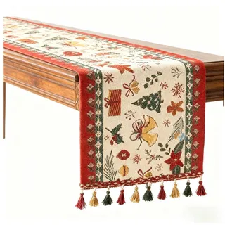 Jumpeak Tischläufer tischläufer weihnachten,tischläufer herbst, Festliche Elemente,Randfransen,Verschiedene Größen und Muster Lebkuchen | 220 cm