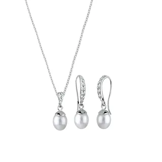 Elli Schmuckset Damen, Süßwasserzuchtperle und Kristalle 925 Silber