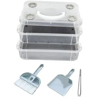 MotiveTech Mehlwurm Zuchtbox, Brutbehälter, Stapelbar, Transparent, Zur Aufzucht Lebender Mehlwürmer, Grobes Netz