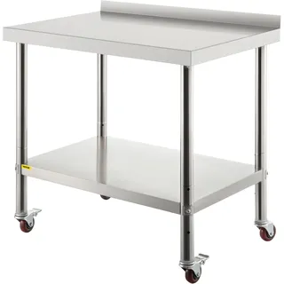 Vevor Arbeitstisch Edelstahl mit Höhenverstellbarer Ablage 91,4 x 61 x 89 cm