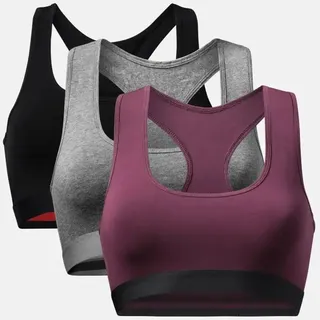 ORGANIC COTTON SPORT BH - 3-Pack - Schwarz | Dunkelgrau | Rot - S
