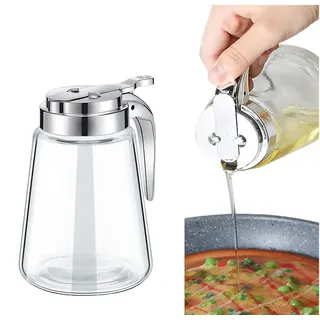 TINGJUNN Honigspender aus Glas, 400 ml, Sirup- und Zuckerdose, tropffreier Honigspender, Ölspender, Essigspender