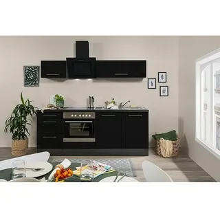 Respekta Premium Küchenzeile RP210ESCBO  (Breite: 210 cm, Schwarz, Mit Elektrogeräten)