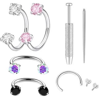 RxaGtn Nostril Piercing, Nasenpiercing, 6 Teilige Nasenring, Internes Gewinde Design für Sicheren Halt, Vielseitig für Septum und Lippenpiercing, Nasenpiercing Stecker Geeignet für Piercing Fans