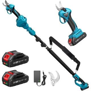 SEESII Akku Astschere Teleskop, Elektrische Gartenschere mit Teleskopstange bis 4,57m Reichweite, 2x2000mAh Batterien, 33mm Akku Baumschere & Astschere für Garten