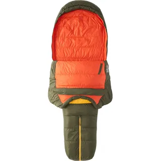Marmot Never Winter, Mumienschlafsack für Erwachsene, Entendaunen mit 650er Bauschkraft, sehr leicht und warm, 183 cm, geeignet bis -15 °C, Nori/Red Sun,