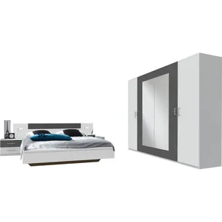 Schlafzimmer-Set WIMEX "Angie", weiß (weiß, graphitfarben), Setmit Kleiderschrank Breite 225cm, Bett Liegefläche 160, B/H: 160cm, Setmit Kleiderschrank Breite 225cm, Bett Liegefläche 160, Schlafzimmermöbel-Sets