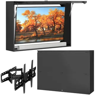 TinFrey Outdoor TV Gehäuse Wetterfest, Abschließbare Schutzgehäuse TV Box für Fernseher 32–55 Zoll, Diebstahlschutz Wasserdichte für Außenbereich, Balkon & Terrasse inkl. Wandhalterung