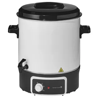 Weihnachtsmarkt Gastro Einkochautomat für Einkochen und Heißgetränke mit Zapfhahn, 25 Liter, 1800 Watt, Emailie, geschlossener Boden, Ablaufhahn, weiß, Designed in Düsseldorf