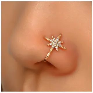 Inilbran Punk-Kristall-Stern-Clip-on-Nasenring, Vintage-Stern-Fake-Nasenring, goldener Stern-Nasen-Manschettenring, nicht durchbohrter Nasenring, Gothic-Clip-on-Nasenring-Schmuck für Frauen und