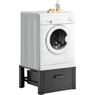 [en.casa] Waschmaschinen-Untergestell mit Schublade Schwarz