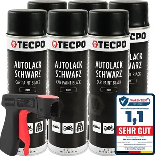 6x TECPO Autolack schwarz matt 500 ml + Pistolengriff