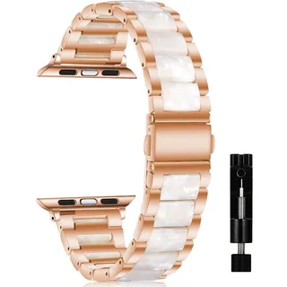 CeiBand Armband Kompatibel mit Apple Watch 44mm/45mm/42mm/46mm/49mm, Uhrenarmbänder aus Kunstharz und Metall für iWatch Ultra3/Series 11 10 9 8 7 10 9 8 7 6-1 SE3 Herren Damen - Rosa Weiß