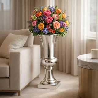 50 cm Bodenvase Blumentopf Deko Hochzeitsdeko Übertopf Amphore Pflanzgefäß Pflanztopf Keramik Silber Amphorenvase Trompetenvase Hochzeitsdekoration