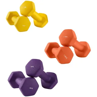SONGMICSHOME  Hantel-Set, 3 Paar, Kurzhantel, Fitnessstudio, Krafttraining, rutschfeste Neopren-Beschichtung, gelb, orange, lila