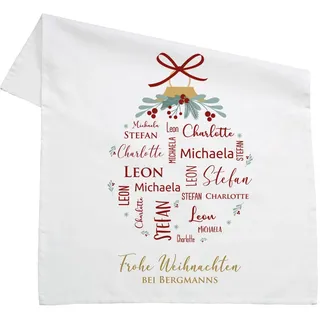 Herz & Heim® Personalisiertes Geschirrtuch 100% Baumwolle 45 x 70 cm mit Aufdruck Ihrer Wunschnamen Weihnachten