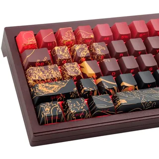 PBT Custom Keycaps, 131 Keys Red Ukiyo-e Keycap Cherry Profile Dye-Sublimation Shine Through Side Engraved Transparent Keycaps for Cherry Gateron MX Switches Mechanical Keyboards