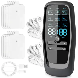 TENS Gerät Schmerztherapie: TENS/EMS/Massagegerät, Multifunktional Reizstromgerät, Wiederaufladbare 2 Kanäle Muskelstimulator mit 9 Modi und 10 Elektroden Elektrische, für Nacken, Taille, Rücken