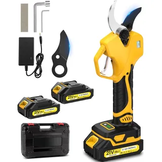 Akku Astschere, 50MM Astschere Akku, Mit Bildschirm, bürstenlosem 1000-W-Motor, 2 2000-mAh-Akkus, 2 SK7-Klingen, 1000 Schnitte pro Ladung, geeignet für Obstgärten und Bauernhöfe