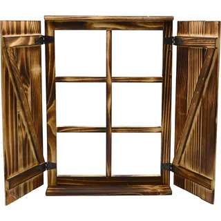 UNUS Sprossenfenster mit Fensterläden 63 x 4 cm braun