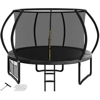 Devoko Trampolin Outdoor Ø 244/305/366/427 cm GS Zertifiziert Kindertrampolin Gartentrampolin mit Sicherheitsnetz, Regenabdeckung, Leiter & Fäustling, Kürbis-Design, bis 150 kg