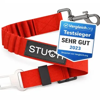 STUCH Universeller Bungee Sicherheitsgurt für Hunde & Katzen - Passend für alle Hunderassen & Autotypen (Farbe Rot) OneSize