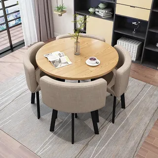 WNRLL KüChentisch, Esstisch Mit 4 StüHlen, moderner runder Küchentisch und Stoffstühle, platzsparendes Tischset für Zuhause und Büro,6,80cm