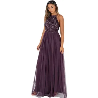 Maya Deluxe Damen Abendkleid Pailletten Cocktailkleid Tüllkleid Kleid Nackenband Elegant Für Hochzeit Brautjungfernkleid Bridesmaid Dress, Berry, 38 EU
